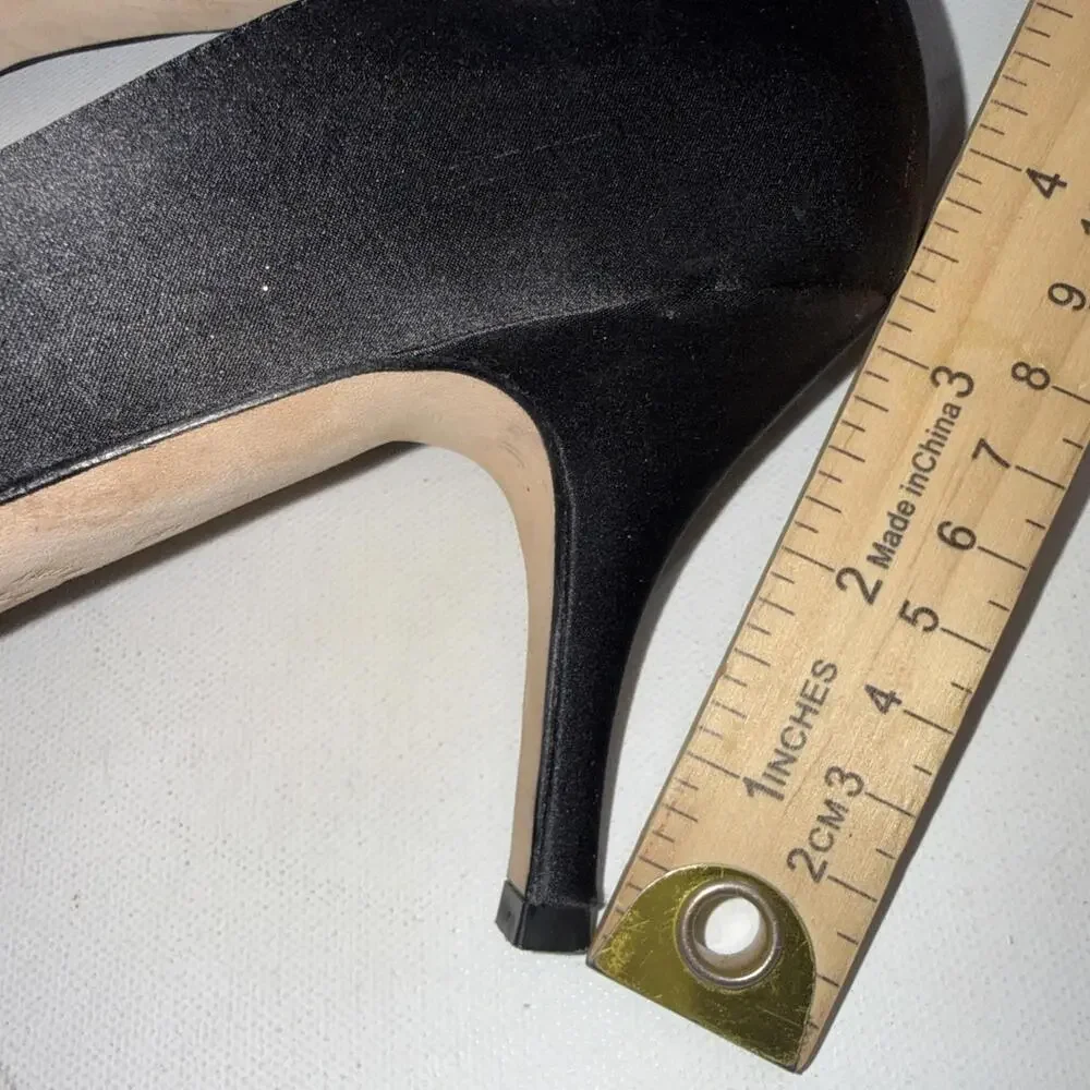 Butter For Diane B Satin Peep Toe Italian Black Minimalist Pumps‎ Heels Size 9